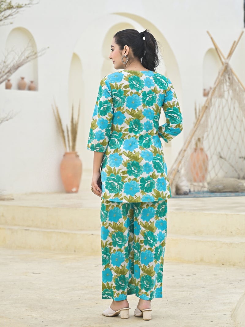 Shifory Blue Cotton Kurti Palazzo Set for Women - Image 2